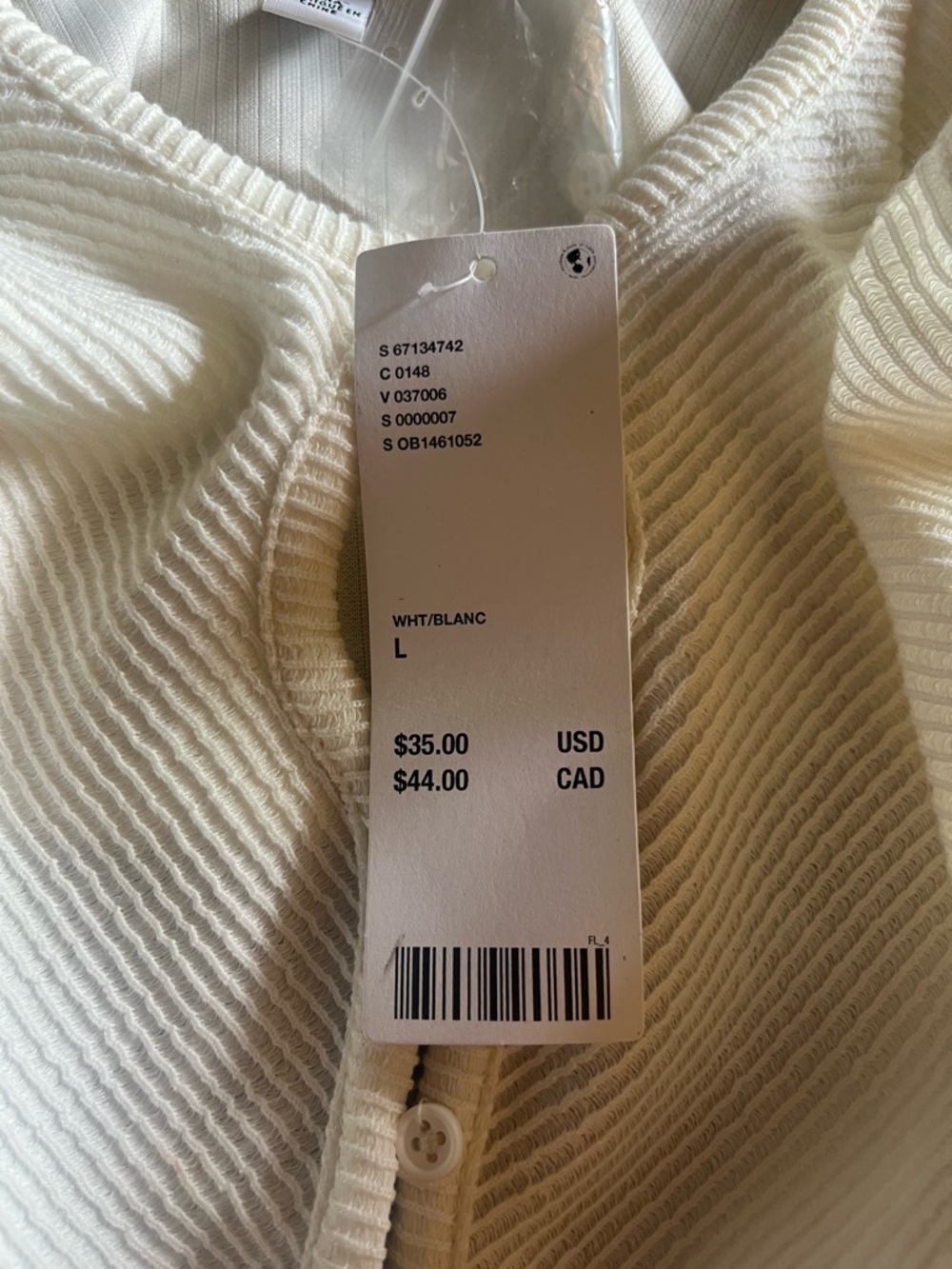 Urban Outfitters Cream Ribbed Button-Front Crop Top - Picture 2 of 9